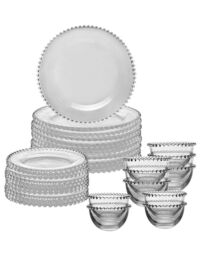 Dibor 30 Piece Bella Perle Dinner Plate, Side Plate & Bowl Glassware Dinner Set in Clear - Size: 30 Pack - thumbnail 2
