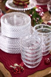 Dibor 30 Piece Bella Perle Dinner Plate, Side Plate & Bowl Glassware Dinner Set in Clear - Size: 30 Pack - thumbnail 1
