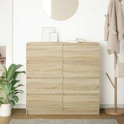 Berkfield Home Sideboard Sonoma Oak 100x35x99 cm Engineered Wood in Brown - Size: 100 x 35 x 99 cm - thumbnail 3