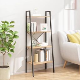 Berkfield Home 4-Tier Standing Shelf Light Brown & Black 56x35x140 cm - Size: 56 x 35 x 140 cm