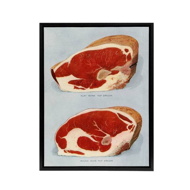 "Artery8 Beef Sirloins Illustration Vintage Black Framed Canvas Wall Art in Blue - Size: W12"" x H16""" - image 1