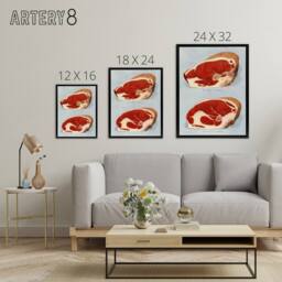 "Artery8 Beef Sirloins Illustration Vintage Black Framed Canvas Wall Art in Blue - Size: W12"" x H16""" - thumbnail 4