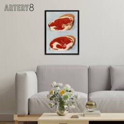 "Artery8 Beef Sirloins Illustration Vintage Black Framed Canvas Wall Art in Blue - Size: W12"" x H16""" - thumbnail 3