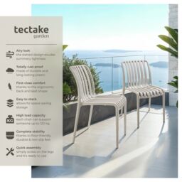 tectake Garden chairs Alcudia - durable, stackable & weather-resistant in Taupe - Size: 2 Seater - thumbnail 2