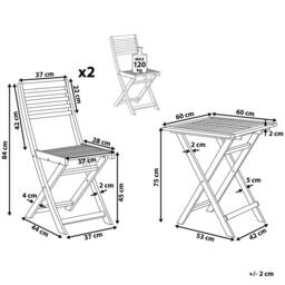 Wyld and Coco 3-Piece Folding Acacia Wood Bistro Set Slatted Design in Brown - thumbnail 3