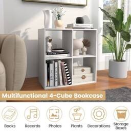Gymax 4-Cube Bookcase 2-tier Bookshelf Open-back Organizer with Anti-tipping in White - thumbnail 3