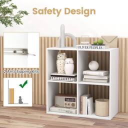 Gymax 4-Cube Bookcase 2-tier Bookshelf Open-back Organizer with Anti-tipping in White - thumbnail 5