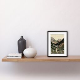 "Artery8 Wall Art Print Woman in Flower Field in Scottish Hill Landscape Artwork Framed 9X7 Inch in Black - Size: W7"" x H9""" - thumbnail 2