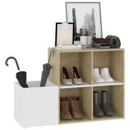 Berkfield Home Hall Shoe Cabinet White & Sonoma Oak 105x35.5x70 cm Engineered Wood in Beige - thumbnail 4