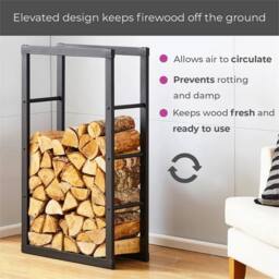 Nordara Firewood Rack 30x22x59cm Outdoor Metal in Black - Size: 30 x 22 x 59 cm - thumbnail 4