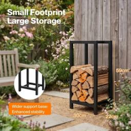 Nordara Firewood Rack 30x22x59cm Outdoor Metal in Black - Size: 30 x 22 x 59 cm - thumbnail 6