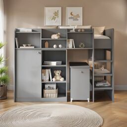 Flair Wizard Mid High Sleeper Workstation in Grey - Size: Single - thumbnail 2