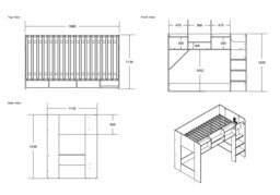 Flair Wizard Mid High Sleeper Workstation in Grey - Size: Single - thumbnail 4