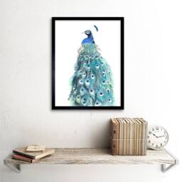 "Artery8 Peacock feathers Watercolour Home Decor 12x16"" Framed Wall Art in Blue - Size: W12"" x H16""" - thumbnail 2