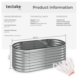 tectake Raised Bed Galvanized Steel 160 X 60 X 80 Cm in Silver - thumbnail 6