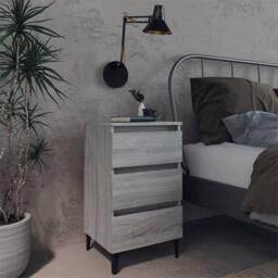 Berkfield Home Sturdy Bed Cabinet with Metal Legs Grey Sonoma 40x35x69 cm - Size: 40 x 35 x 69 cm - thumbnail 2
