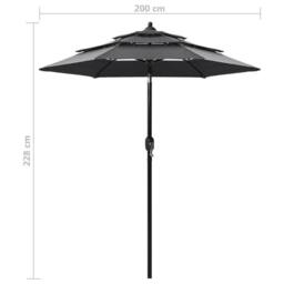 Berkfield Home 3-Tier Parasol with Aluminium Pole Anthracite 2 m in Black - thumbnail 8
