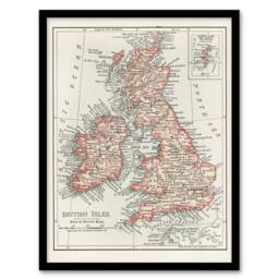 "Artery8 1900 British Isles Map Rand Mcnally Vintage Framed Wall Art Print in White - Size: W12"" x H16""" - thumbnail 1