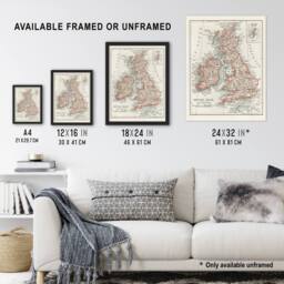 "Artery8 1900 British Isles Map Rand Mcnally Vintage Framed Wall Art Print in White - Size: W12"" x H16""" - thumbnail 3