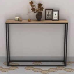 EONLION Wooden Console Table, Free-Standing Hallway Shelf with Metal Legs in Brown - thumbnail 4