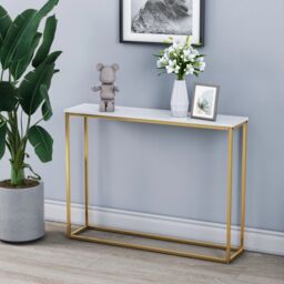 EONLION Wooden Console Table, Free-Standing Hallway Shelf with Metal Legs in Brown - thumbnail 3