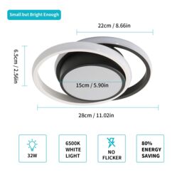 Pheashine Modern Round Ceiling Light, 36W, Black+White, 3000K/6500K, 27cm, Indoor in Black - thumbnail 3