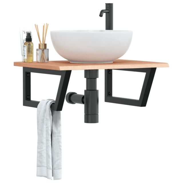 Berkfield Home Basin Shelf Wall Mounted Steel & Solid Wood Oak in Brown - image 1