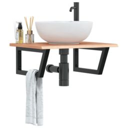 Berkfield Home Basin Shelf Wall Mounted Steel & Solid Wood Oak in Brown - thumbnail 1
