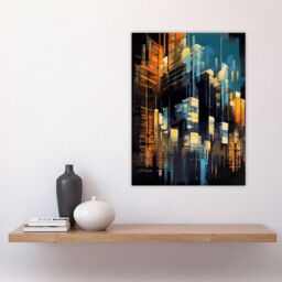 Artery8 Downtown Motown Skyscraper Architectural Blue Orange Painting Modern New York Large Wall Art Poster Print Thick Paper 18X24 Inch - thumbnail 4