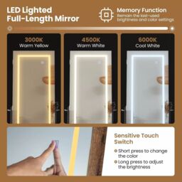 Costway LED Standing Jewelry Mirror Cabinet Lockable Jewelry Armoire w/ 3-Color Lighted Mirror in Brown - thumbnail 6