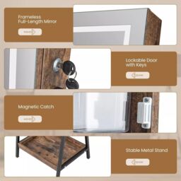 Costway LED Standing Jewelry Mirror Cabinet Lockable Jewelry Armoire w/ 3-Color Lighted Mirror in Brown - thumbnail 4
