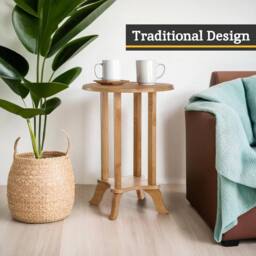 FORGEVIO Small Round Wooden Side Table Telephone Plant Stand Shelf in Natural - thumbnail 4