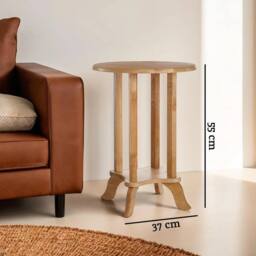FORGEVIO Small Round Wooden Side Table Telephone Plant Stand Shelf in Natural - thumbnail 2