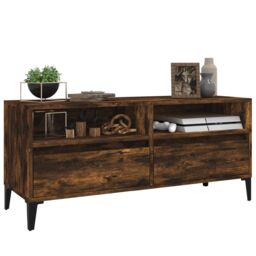 Berkfield Home TV Cabinet Smoked Oak 100x34.5x44.5 cm Engineered Wood in Brown - thumbnail 4