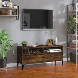 Berkfield Home TV Cabinet Smoked Oak 100x34.5x44.5 cm Engineered Wood in Brown - thumbnail 1