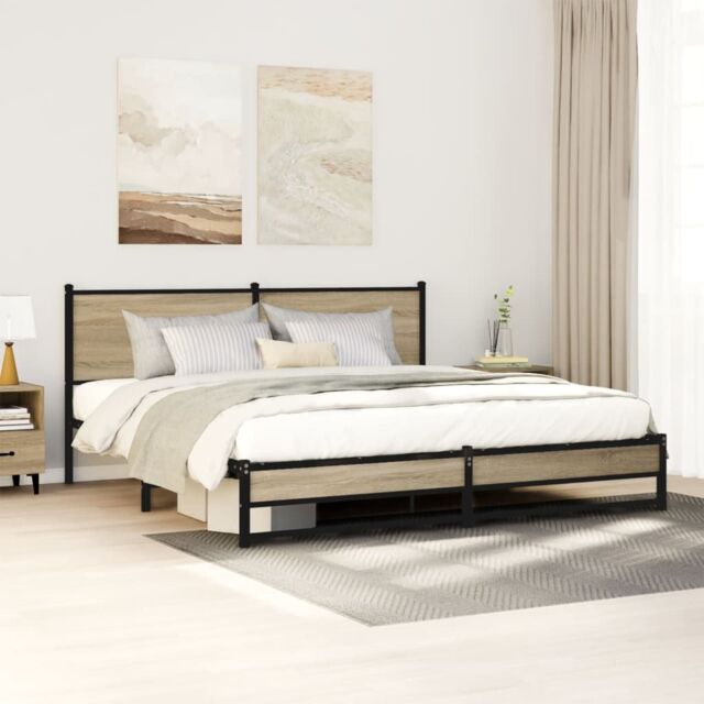 Berkfield Home Metal Bed Frame without Mattress Sonoma Oak 160x200 cm in Brown - image 1