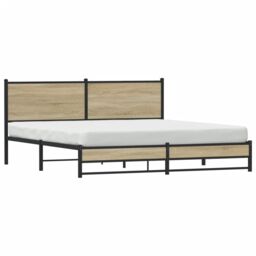 Berkfield Home Metal Bed Frame without Mattress Sonoma Oak 160x200 cm in Brown - thumbnail 4