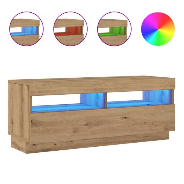 Berkfield Home TV Cabinet with LED Lights Artisian Oak 100x35x40 cm Engineered Wood - Size: 100 x 35 x 40 cm - image 1