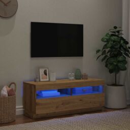 Berkfield Home TV Cabinet with LED Lights Artisian Oak 100x35x40 cm Engineered Wood - Size: 100 x 35 x 40 cm - thumbnail 5