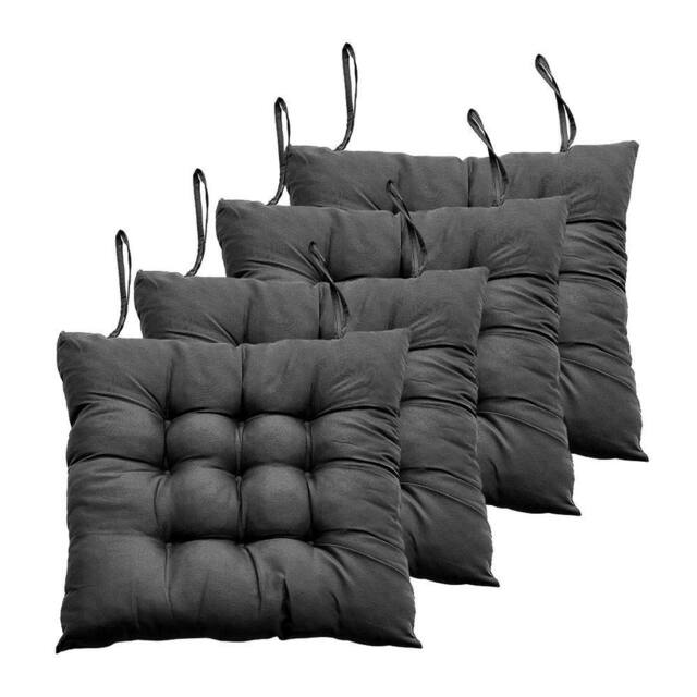 NESTLUNE 4 Pack Tie-On Seat Cushions for Indoor Outdoor Dining Garden in Black - Size: 100 cm x 190 cm - image 1