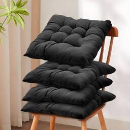NESTLUNE 4 Pack Tie-On Seat Cushions for Indoor Outdoor Dining Garden in Black - Size: 100 cm x 190 cm - thumbnail 6