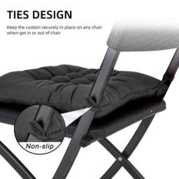 NESTLUNE 4 Pack Tie-On Seat Cushions for Indoor Outdoor Dining Garden in Black - Size: 100 cm x 190 cm - thumbnail 3