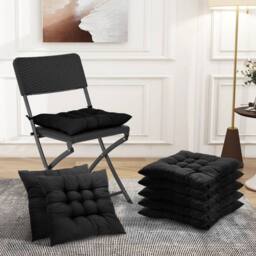 NESTLUNE 4 Pack Tie-On Seat Cushions for Indoor Outdoor Dining Garden in Black - Size: 100 cm x 190 cm - thumbnail 4