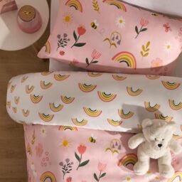 OHS Floral Duvet Cover Bedding Set Pillowcases Rainbow Revesible Quilt in Pink - Size: Double - thumbnail 4