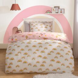 OHS Floral Duvet Cover Bedding Set Pillowcases Rainbow Revesible Quilt in Pink - Size: Double - thumbnail 2
