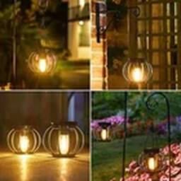 EONLION 2Pcs Outdoor Solar Lanterns Waterproof Hanging Solar Lights in Black - thumbnail 5
