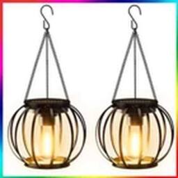 EONLION 2Pcs Outdoor Solar Lanterns Waterproof Hanging Solar Lights in Black - thumbnail 1