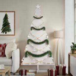 Berkfield Home Festive Wooden Christmas Tree for Decoration White 180 cm Solid W - thumbnail 2