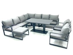 Fimous 10 Seater Outdoor Aluminum Garden Furniture Set Corner Sofa Big Footstool 2 Chairs Adjustable Rising Lifting Dining Table Sets Dark Grey - thumbnail 1