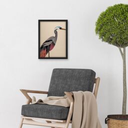 Artery8 Abstract Heron Bird Illustration Coral & Teal Hue Illustration Artwork Framed Wall Art Print A4 in Black - thumbnail 2